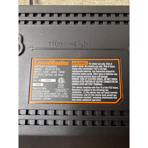 LawnMaster Dual Port 24V Li-Ion Battery Charger 120V 60Hz 120W Output 2.4A - Picture 3 of 4